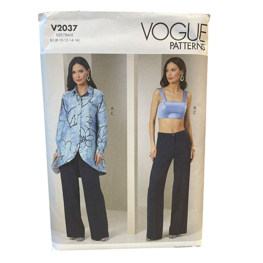 Vogue Patterns V2037 Misses Shirt Crop Top Pants Sizes 8-16